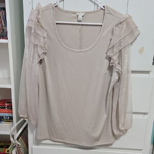 Cato Tan Long Sleeve Ruffled Blouse